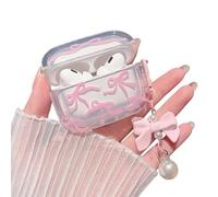 MINSCOSE for AirPods Pro 2nd/1st Generation Clear Case with Cleaner Kit,Girly Ribbon Bow Pettern Design with Cute Bow Pearl Keychain,Soft TPU Protective Shockproof Case for Airpods Pro/Pro 2-Pink