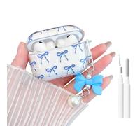 MINSCOSE for AirPods Pro 3rd Generation Case(2025),Cute Ribbon Bow Pattern Girly Design with Kawaii Bow Pearl Keychain,Soft TPU Protective Shockproof Case with Cleaner Kit for Airpods Pro 3-Dark Blue