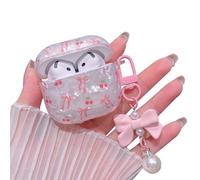 MINSCOSE for Cute Glitter AirPods Pro/Pro 2 Case,Shell Pattern Cherry Bow Trendy Design with Keychain,Protective Shockproof Cover for Airpods iPod Pro 1st/2nd Generation for Women Girls-Red