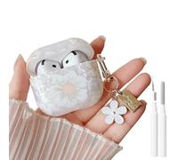 MINSCOSE for Glitter AirPods 4 Clear Case,Cute Cartoon Shell Pattern Aesthetics Design with Girly Floral Keychain,Soft TPU Protective Cover with Cleaner Kit for Girls Women for AirPods 4-White1