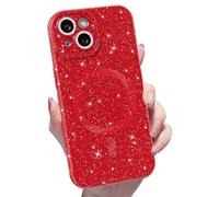 MINSCOSE for iPhone 14 Case Magnetic Compatible with Magsafe,Cute Neon Glitter Super Vibrant Shiny Bling Sparkly Glossy Girly Case with Thin Slim Camera Protection for Women Girl-Wine Red