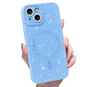 MINSCOSE for iPhone 14 Case Magnetic Compatible with Magsafe,Cute Neon Glitter Super Vibrant Shiny Bling Sparkly Glossy Girly Case with Thin Slim Camera Protection for Women Girl-Light Blue