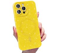 MINSCOSE for iPhone 14 Pro Case Magnetic Compatible with Magsafe,Cute Neon Glitter Super Vibrant Shiny Bling Sparkly Glossy Girly Case with Thin Slim Camera Protection for Women Girl-Yellow