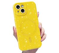 MINSCOSE for iPhone 15 Plus Case Magnetic Compatible with Magsafe,Cute Neon Glitter Super Vibrant Shiny Bling Sparkly Glossy Girly Case with Thin Slim Camera Protection for Women Girl-Yellow