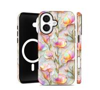 MINSCOSE for iPhone 16 Case Compatible with Magsafe Cute Stained Glass Floral Pattern Girly Design Soft TPU and Hard PC Protective Phone Cover for Women Girls-Opalescent Floral