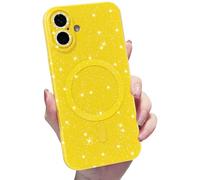 MINSCOSE for iPhone 16 Plus Case Magnetic Compatible with Magsafe,Cute Neon Glitter Super Vibrant Shiny Bling Sparkly Glossy Girly Case with Thin Slim Camera Protection for Women Girl-Yellow