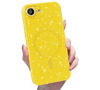 MINSCOSE for iPhone 16E Case Magnetic Compatible with Magsafe,Cute Neon Glitter Super Vibrant Shiny Bling Sparkly Glossy Girly Case with Thin Slim Camera Protection for Women Girl-Yellow