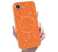 MINSCOSE for iPhone 16E Case Magnetic Compatible with Magsafe,Cute Neon Glitter Super Vibrant Shiny Bling Sparkly Glossy Girly Case with Thin Slim Camera Protection for Women Girl-Orange