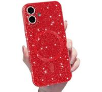 MINSCOSE for iPhone 17 Case Magnetic Compatible with Magsafe,Cute Neon Glitter Super Vibrant Shiny Bling Sparkly Glossy Girly Case with Thin Slim Camera Protection for Women Girl-Wine Red