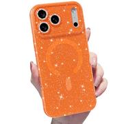 MINSCOSE for iPhone 17 Pro Case Magnetic Compatible with Magsafe,Cute Neon Glitter Super Vibrant Shiny Bling Sparkly Glossy Girly Case with Thin Slim Camera Protection for Women Girl-Orange