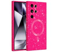 MINSCOSE for Samsung Galaxy S24 Ultra Case Magnetic Compatible with Magsafe,Cute Neon Glitter Super Vibrant Shiny Bling Sparkly Glossy Girly Case with Thin Slim Camera Protection for Women-Hot Pink