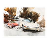MINSEOK Watercolor Car Posters Room Decor - Premium A2 Art Old Print Pictures, Perfect Car Wall Art Gift - Brown Scenery Ivory Vintage Old Cars