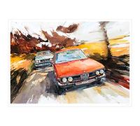MINSEOK Watercolor Car Posters Room Decor - Premium A2 Art Old Print Pictures, Perfect Car Wall Art Gift - Yellow Scenery Orange Vintage Old Cars