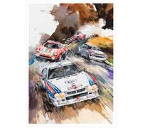 MINSEOK Watercolor Car Posters Room Decor - Premium A2 Art Old Print Pictures, Perfect Car Wall Art Gift - Brown Scenery Dynamic Rally Sports Cars