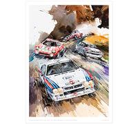 MINSEOK Watercolor Car Posters Room Decor - Premium A3 Art Old Print Pictures, Perfect Car Wall Art Gift - Brown Scenery Dynamic Rally Sports Cars