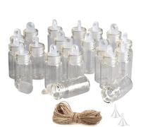 Minsily 100 Pcs 1ml Mini Small Glass Bottles with Plastic Stopper 20m Twines Clear Tiny Jar Small Glass Vials Wishing Bottle Charm Vials Arts Crafts Bottles DIY Decoration Wedding Party Favors Gifts