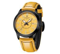 Minskolei Shield Automatic Watch MIYOTA 8215 Mechanical Yellow Leather Watches for Men 42MM Analog Digital Dial, Black