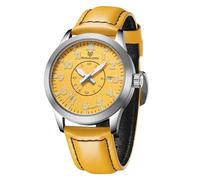 Minskolei Shield Automatic Watch MIYOTA 8215 Mechanical Yellow Leather Watches for Men 42MM Analog Digital Dial, Silver