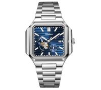 Minskolei Shield Men's Watch Automatic Square Multi-Function Small Dial, Second Hand Chronograph, 24-Hour Display, Day and Night Display, 30M Waterproof, Steel Silver Blue, leisure, fashion, business