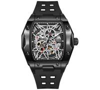 Minskolei Shield Men's Watches Automatic Mechanical Wristwatch Tonneau Hollow Design 30M Waterproof Luminous Self-Winding, All Black, Leisure, fashion, business, wear, sports, elegant