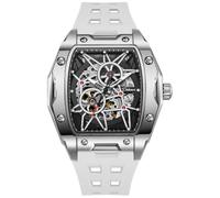 Minskolei Shield Men's Watches Automatic Mechanical Wristwatch Tonneau Hollow Design 30M Waterproof Luminous Self-Winding, Silver White, Leisure, fashion, business, wear, sports, elegant