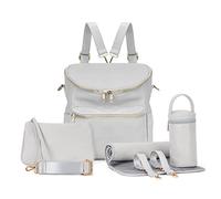 Minsong Diaper Bag Backpack, Fashion Leather Mommy Backpacks, Travel Baby Diaper Bags with in Bag Organizer and Changing Pad, Light Grey, M, Stylish