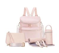 Minsong Diaper Bag Backpack, Fashion Leather Mommy Backpacks, Travel Baby Diaper Bags with in Bag Organizer and Changing Pad, Pink, M, Stylish