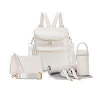 Minsong Diaper Bag Backpack, Fashion Leather Mommy Backpacks, Travel Baby Diaper Bags with in Bag Organizer and Changing Pad, Pearl White, M, Stylish