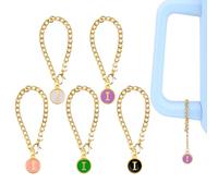 minstely 5 Pcs Letter Charm Accessories for Stanley Cup, 5 Colors Initial Name ID Personalized Handle Charm for Tumbler - Black White Pink Purple Green, Stainless Steel, No Gemstone