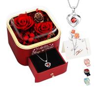 minstely Preserved Roses Jewelry Box with Heart Necklace - Eternal Rose & ‘I Love You Always & Forever’ Engraving - Luxury Gift for Mom, Wife, or Grandma on Mother’s Day