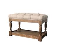 Minster 62Cm Wooden Frame Buttoned Stool - Wood/linen - L62 X W48 X H37 Cm