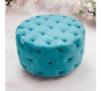 Minster Buttoned Round Footstool - L80 X W80 X H45 Cm - Blue
