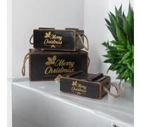Minster Crates With Lids Rope Han (Set Of 3) - Wood - Black - Black