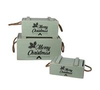 Minster Crates With Lids Rope Han (Set Of 3) - Wood - Rustic Green