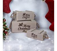 Minster Crates With Lids Rope Hand (Set Of 3) - Wood - Rustic Grey