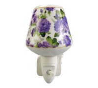 Minster Floral Nightlight With Purple Floral Pattern On White Ceramic Base - L8 X W8 X H13 Cm