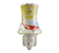 Minster Floral Nightlight With Red & White Koi Fish And Yellow Blossom Pattern With Yellow Trim - L8 X W8 X H13 Cm