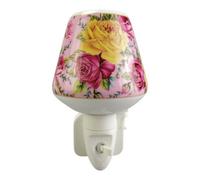Minster Floral Nightlight With Yellow & Deep Pink Magenta Rose Pattern On Pink Background - L8 X W8 X H13 Cm