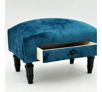 Minster Footstool with Drawer - Velvet - L25 x W45 x H28 cm - Blue | Size: 1 Pack Minster Blue 1 Pack