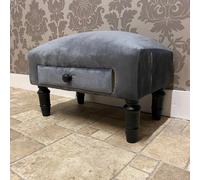 Minster Footstool with Drawer - Velvet - L25 x W45 x H28 cm - Grey | Size: 1 Pack Minster Grey 1 Pack