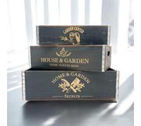 Minster Rustic Vintage Garden Display Planters (Set Of 3) - Wood - Black