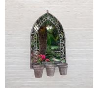 Minster Rusty Wall Mirror with Triple Planter - L15 x W45 x H78 cm in Grey Minster Grey