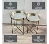 Minster Stylish Living Ltd 43/53cm Round Tables (Set of 2) - Art Deco Marble Pattern Top in Gold Minster Stylish Living Ltd Gold