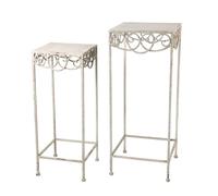 Minster Stylish Living Ltd 66cm Decorative Metal Plant Stand (Set of 2) - L27xW27xH66 cm - Cream Minster Stylish Living Ltd Cream