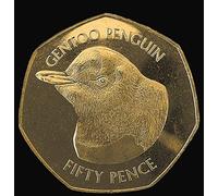 Mint 24ct Gold Plated 2018 FALKLAND ISLANDS Gentoo Penguin Fifty Pence Rare 50p Uncirculated Coin with Airtile Capsule Holder in a Pouch Wallet