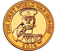 Mint 24K CARAT GOLD PLATED 2014 £2 WORLD WAR I CENTENARY 100YRS TWO POUND BUNC COIN with Airtite Capsule Coin Holder