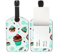 Mint and Chocolate Desserts Luggage Labels, Pu Leather Bag Tags with Privacy Protection Cover, Creative Luggage Tag Bags Label Holders Identifier, Men Women Travel Accessories, Easter Gifts