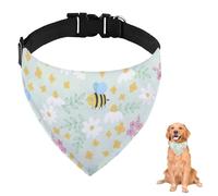 Mint Bees and Flowers Dog Bandana With Adjustable Strap D Ring Dog Neckerchief Pet Bibs Triangle Cat Scarves Accessories Puppy Dogs Cats Decor Machine Washable