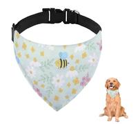 Mint Bees and Flowers Dog Bandana With Adjustable Strap D Ring Dog Scarf Pet Bibs Triangle Cat Scarf Clothing& Accessories for Dogs Puppy Dogs Cats Decor Machine Washable
