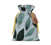 Mint Gray Leaf Linen Drawstring Gift Bag Xmas Party Candy Bag Reusable Storage Pouches